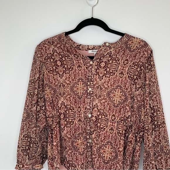 Madewell kaleidoscope drawstring waist button front top - Picture 3 of 12